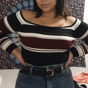 Striped Over the Shoulder Sweater